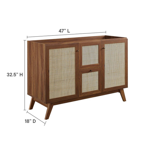 Modway Furniture Soma 48" Modern Bathroom Vanity Cabinet with Rattan Texture, Soft-Close Doors & Gold Accents Walnut EEI-6589-WAL