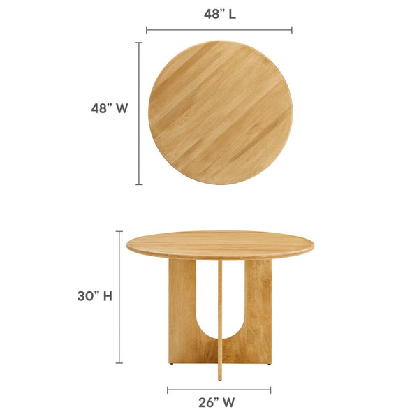 Modway Furniture Rivian Round 48" Wood Dining Table - Mid-Century Modern Pedestal Design for Stylish Dining Spaces Oak EEI-6592-OAK