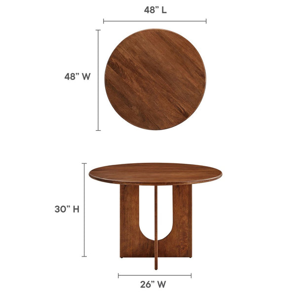 Modway Furniture Rivian Round 48" Wood Dining Table - Mid-Century Modern Pedestal Design for Stylish Dining Spaces Walnut EEI-6592-WAL
