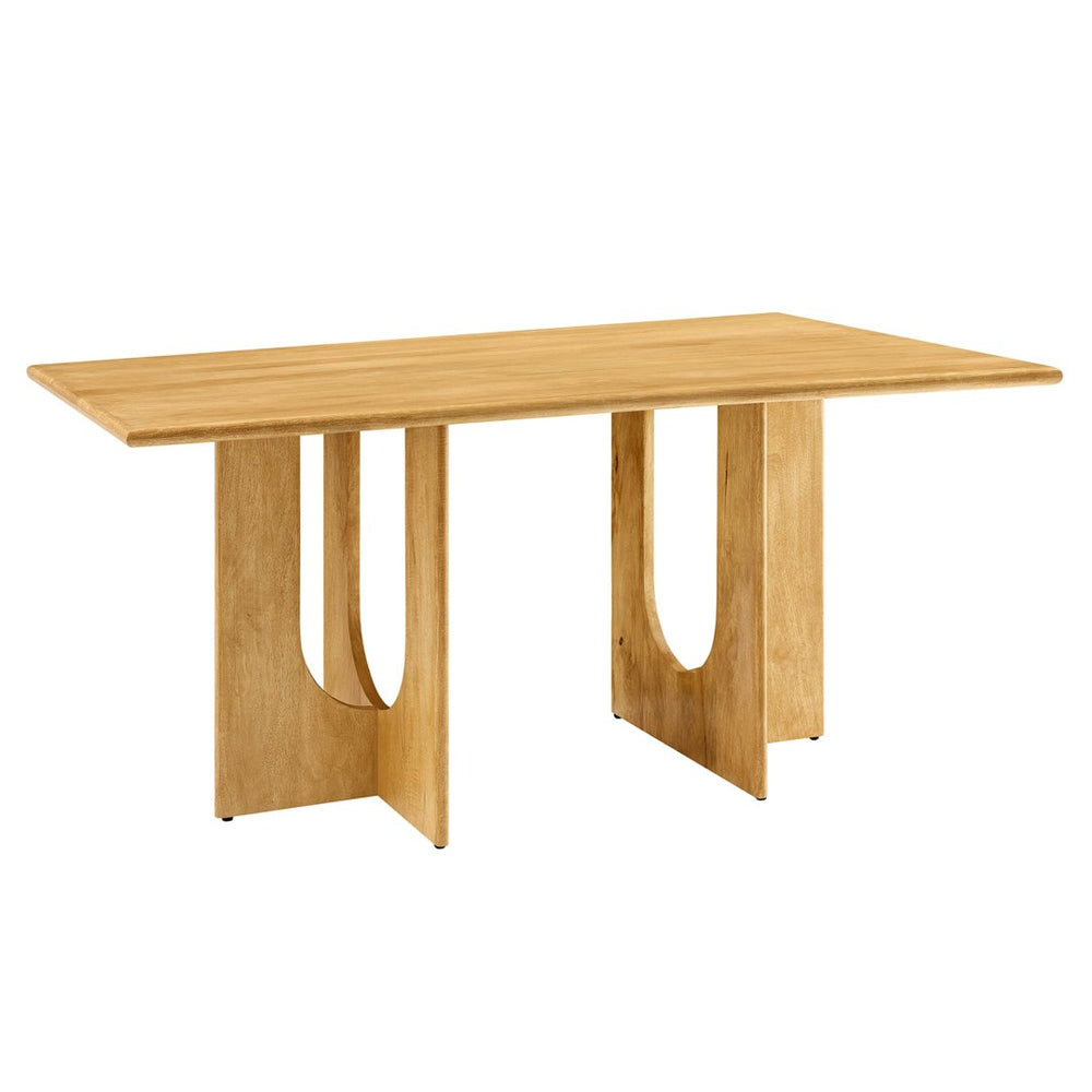 Modway Furniture Rivian 70" Rectangular Solid Mango Wood Dining Table with Sculptural Pedestal Base for Versatile Spaces Oak EEI-6593-OAK