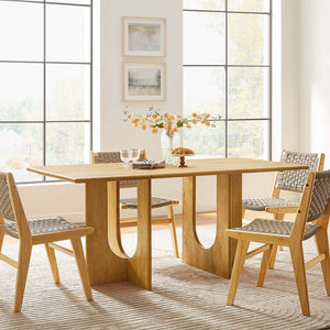 Modway Furniture Rivian 70" Rectangular Solid Mango Wood Dining Table with Sculptural Pedestal Base for Versatile Spaces Oak EEI-6593-OAK