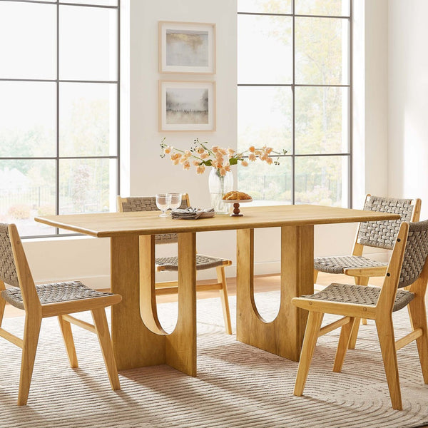 Modway Furniture Rivian 70" Rectangular Solid Mango Wood Dining Table with Sculptural Pedestal Base for Versatile Spaces Oak EEI-6593-OAK