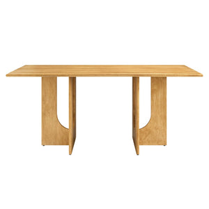 Modway Furniture Rivian 70" Rectangular Solid Mango Wood Dining Table with Sculptural Pedestal Base for Versatile Spaces Oak EEI-6593-OAK