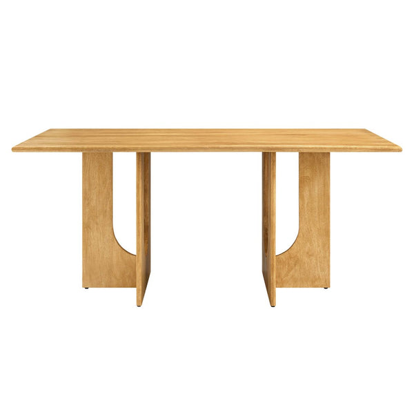 Modway Furniture Rivian 70" Rectangular Solid Mango Wood Dining Table with Sculptural Pedestal Base for Versatile Spaces Oak EEI-6593-OAK