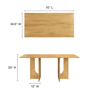 Modway Furniture Rivian 70" Rectangular Solid Mango Wood Dining Table with Sculptural Pedestal Base for Versatile Spaces Oak EEI-6593-OAK