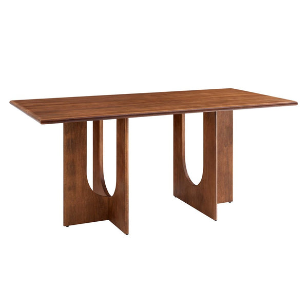 Modway Furniture Rivian 70" Rectangular Solid Mango Wood Dining Table with Sculptural Pedestal Base for Versatile Spaces Walnut EEI-6593-WAL