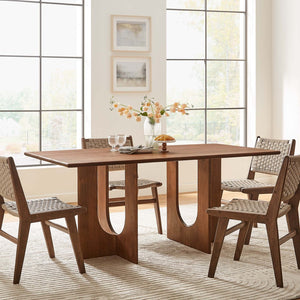 Modway Furniture Rivian 70" Rectangular Solid Mango Wood Dining Table with Sculptural Pedestal Base for Versatile Spaces Walnut EEI-6593-WAL