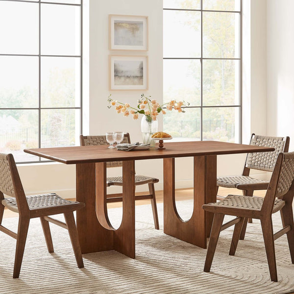 Modway Furniture Rivian 70" Rectangular Solid Mango Wood Dining Table with Sculptural Pedestal Base for Versatile Spaces Walnut EEI-6593-WAL