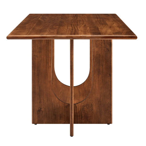 Modway Furniture Rivian 70" Rectangular Solid Mango Wood Dining Table with Sculptural Pedestal Base for Versatile Spaces Walnut EEI-6593-WAL