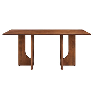 Modway Furniture Rivian 70" Rectangular Solid Mango Wood Dining Table with Sculptural Pedestal Base for Versatile Spaces Walnut EEI-6593-WAL
