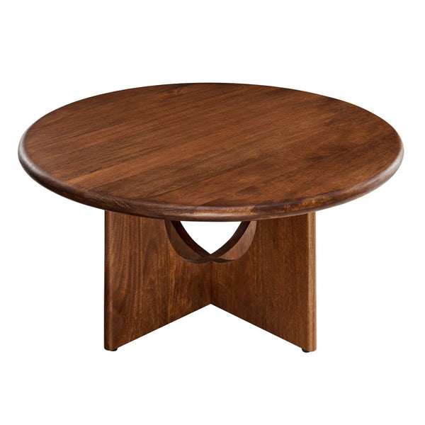 Modway Furniture Rivian Round Coffee Table - Mid-Century Modern Mango Wood Centerpiece for Stylish Living Spaces Walnut EEI-6594-WAL