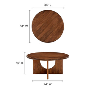 Modway Furniture Rivian Round Coffee Table - Mid-Century Modern Mango Wood Centerpiece for Stylish Living Spaces Walnut EEI-6594-WAL