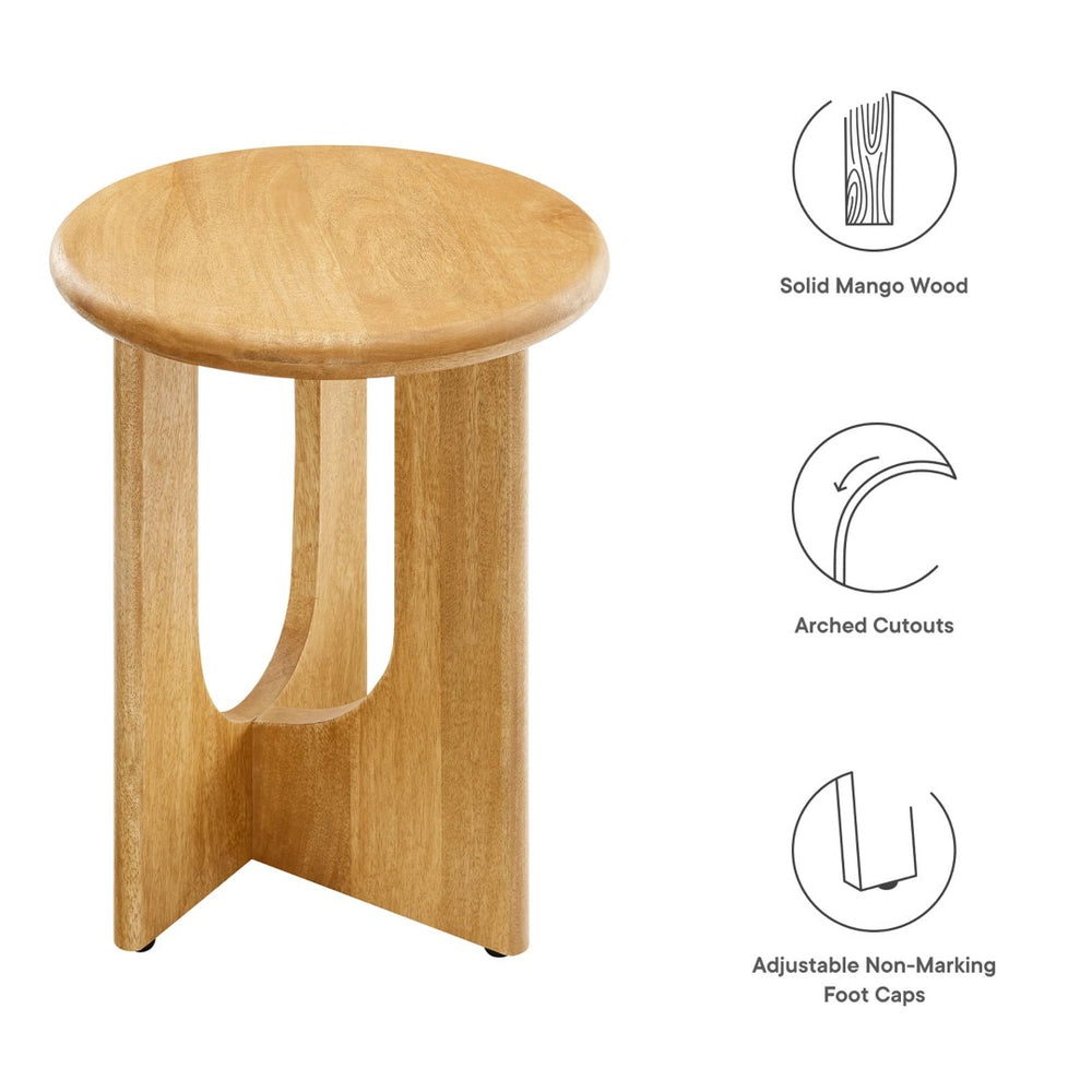 Modway Furniture Rivian Round Side Table - Mid-Century Modern Design in Solid Mango Wood for Stylish Versatility Oak EEI-6595-OAK