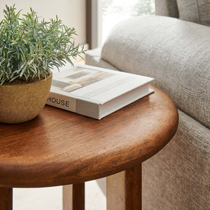 Modway Furniture Rivian Round Side Table - Mid-Century Modern Design in Solid Mango Wood for Stylish Versatility Walnut EEI-6595-WAL