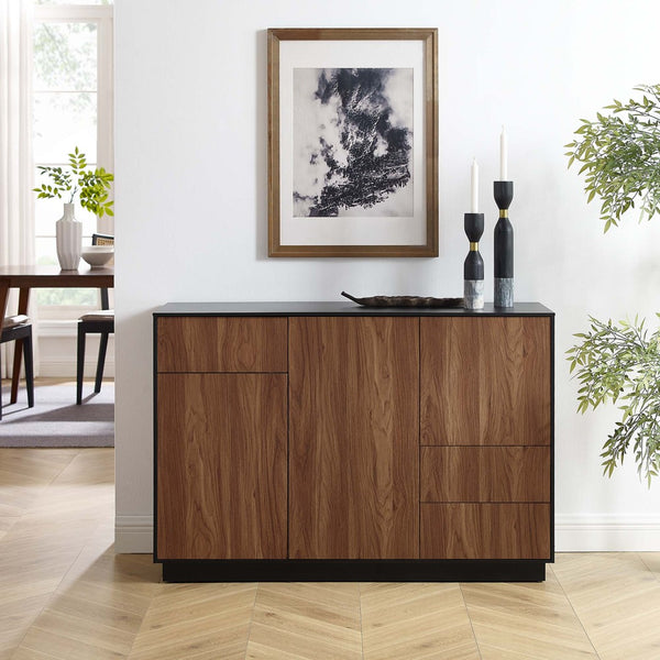 Modway Furniture Holden 47" Sideboard - Modern Rustic Buffet & TV Stand with Push-to-Open Doors & Ample Storage EEI-6597-BLK-WAL