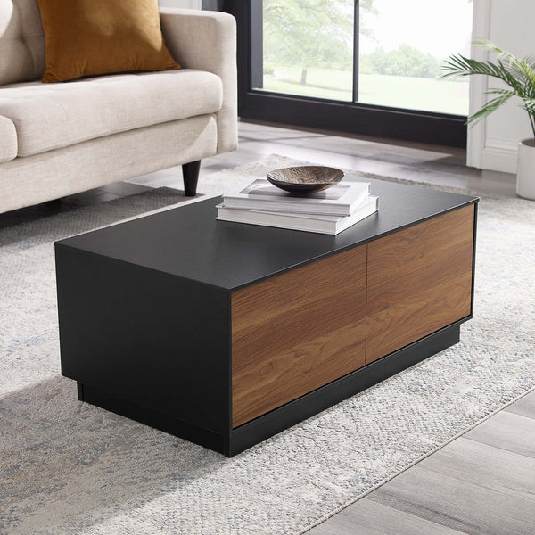 Modway Furniture Holden 36" Coffee Table - Modern Rustic Charm with Storage Drawers for Living Rooms & Offices EEI-6599-BLK-WAL