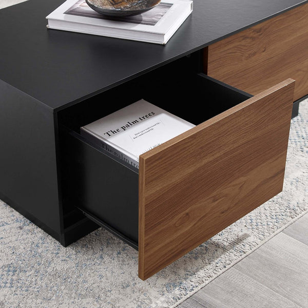 Modway Furniture Holden 36" Coffee Table - Modern Rustic Charm with Storage Drawers for Living Rooms & Offices EEI-6599-BLK-WAL