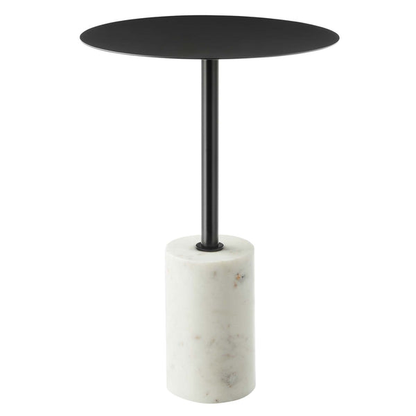 Modway Furniture Lyric Round Side Table - Modern Minimalist Design with Elegant Marble Base for Contemporary Spaces White Black EEI-6605-WHI-BLK