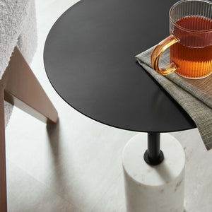 Modway Furniture Lyric Round Side Table - Modern Minimalist Design with Elegant Marble Base for Contemporary Spaces White Black EEI-6605-WHI-BLK