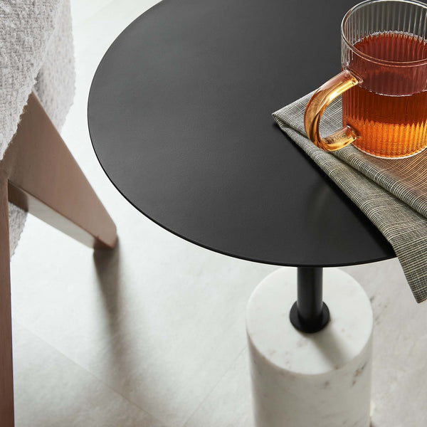 Modway Furniture Lyric Round Side Table - Modern Minimalist Design with Elegant Marble Base for Contemporary Spaces White Black EEI-6605-WHI-BLK