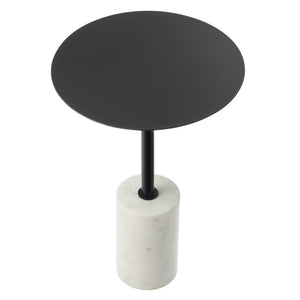 Modway Furniture Lyric Round Side Table - Modern Minimalist Design with Elegant Marble Base for Contemporary Spaces White Black EEI-6605-WHI-BLK