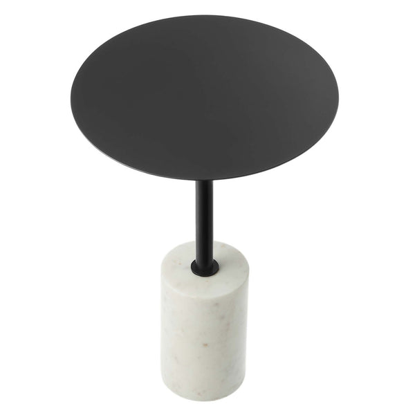 Modway Furniture Lyric Round Side Table - Modern Minimalist Design with Elegant Marble Base for Contemporary Spaces White Black EEI-6605-WHI-BLK