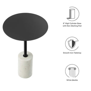 Modway Furniture Lyric Round Side Table - Modern Minimalist Design with Elegant Marble Base for Contemporary Spaces White Black EEI-6605-WHI-BLK
