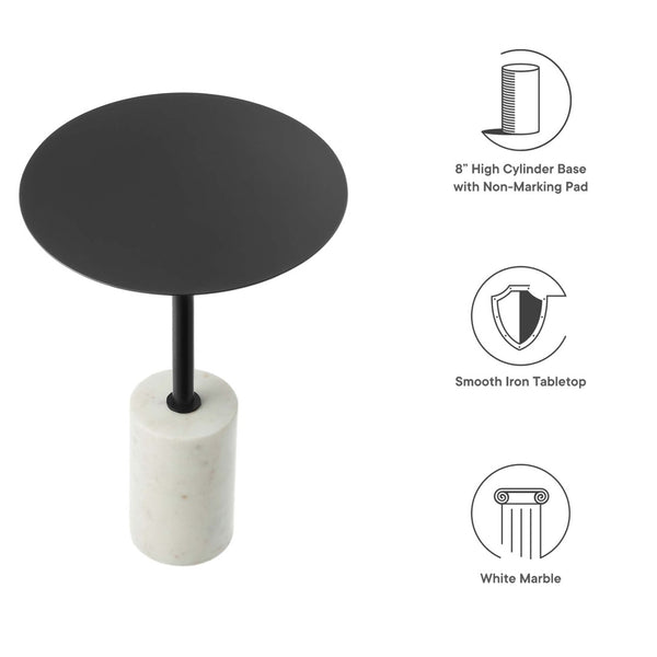 Modway Furniture Lyric Round Side Table - Modern Minimalist Design with Elegant Marble Base for Contemporary Spaces White Black EEI-6605-WHI-BLK