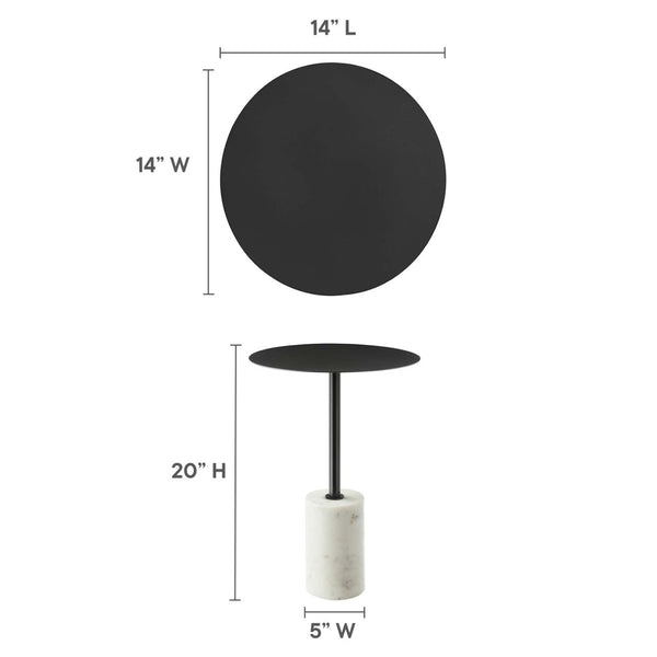 Modway Furniture Lyric Round Side Table - Modern Minimalist Design with Elegant Marble Base for Contemporary Spaces White Black EEI-6605-WHI-BLK