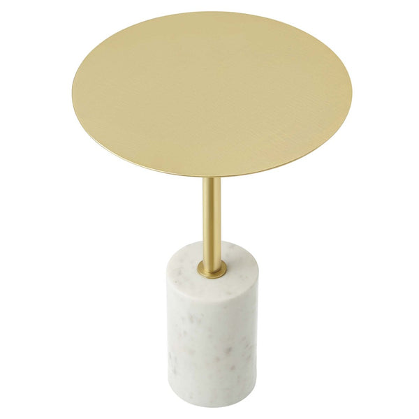 Modway Furniture Lyric Round Side Table - Modern Minimalist Design with Elegant Marble Base for Contemporary Spaces White Brass EEI-6605-WHI-BRA