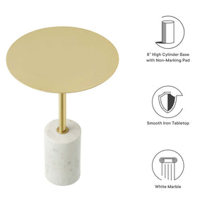 Modway Furniture Lyric Round Side Table - Modern Minimalist Design with Elegant Marble Base for Contemporary Spaces White Brass EEI-6605-WHI-BRA