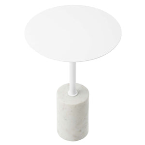 Modway Furniture Lyric Round Side Table - Modern Minimalist Design with Elegant Marble Base for Contemporary Spaces White White EEI-6605-WHI-WHI