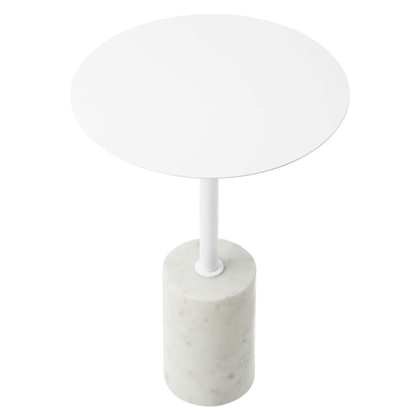 Modway Furniture Lyric Round Side Table - Modern Minimalist Design with Elegant Marble Base for Contemporary Spaces White White EEI-6605-WHI-WHI