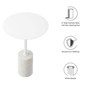 Modway Furniture Lyric Round Side Table - Modern Minimalist Design with Elegant Marble Base for Contemporary Spaces White White EEI-6605-WHI-WHI