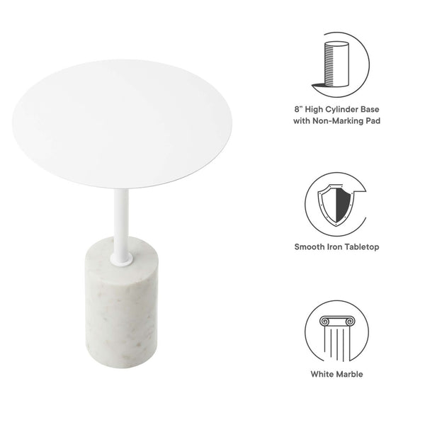 Modway Furniture Lyric Round Side Table - Modern Minimalist Design with Elegant Marble Base for Contemporary Spaces White White EEI-6605-WHI-WHI