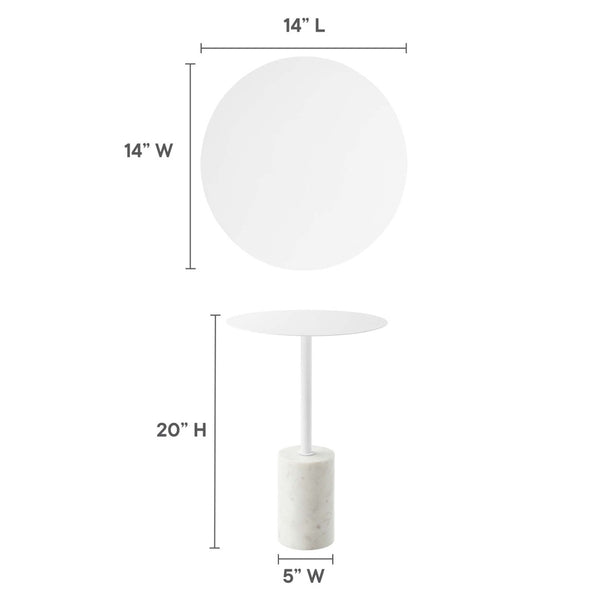 Modway Furniture Lyric Round Side Table - Modern Minimalist Design with Elegant Marble Base for Contemporary Spaces White White EEI-6605-WHI-WHI