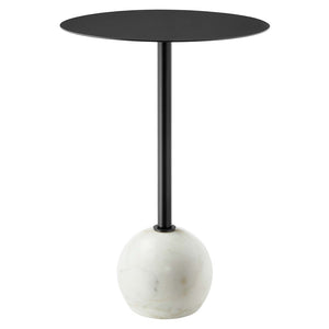 Modway Furniture Aliza Round Marble Side Table - Modern Minimalist Accent Piece for Stylish Living Spaces and Decor White Black EEI-6606-WHI-BLK