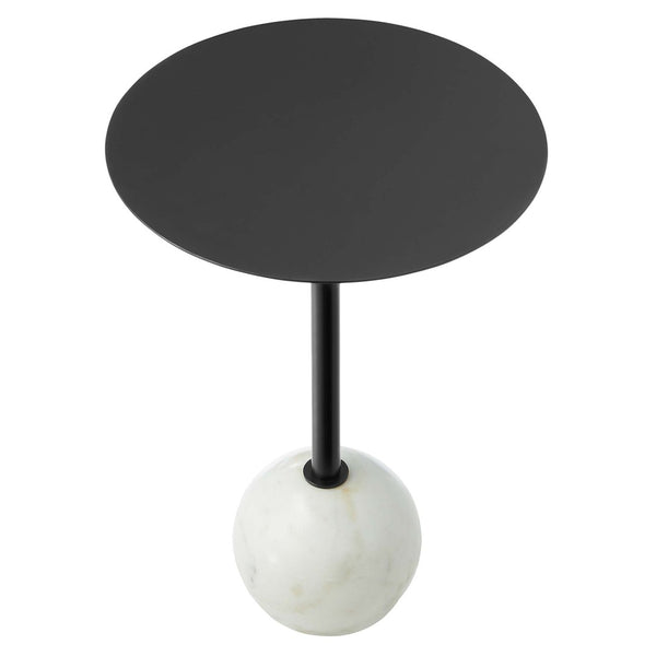 Modway Furniture Aliza Round Marble Side Table - Modern Minimalist Accent Piece for Stylish Living Spaces and Decor White Black EEI-6606-WHI-BLK