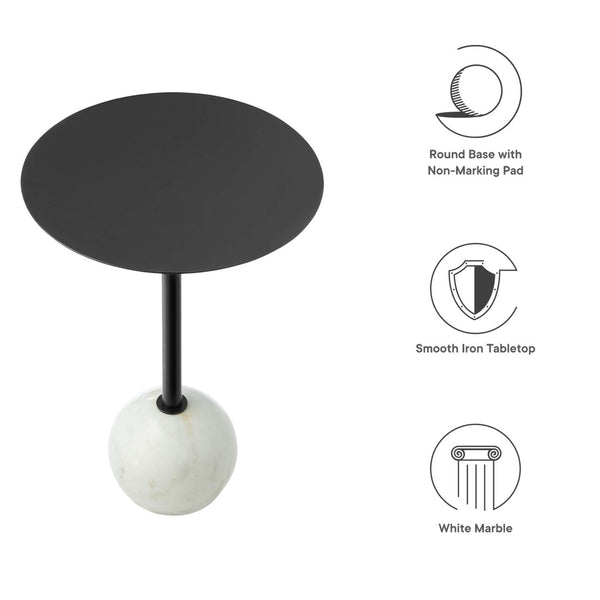Modway Furniture Aliza Round Marble Side Table - Modern Minimalist Accent Piece for Stylish Living Spaces and Decor White Black EEI-6606-WHI-BLK