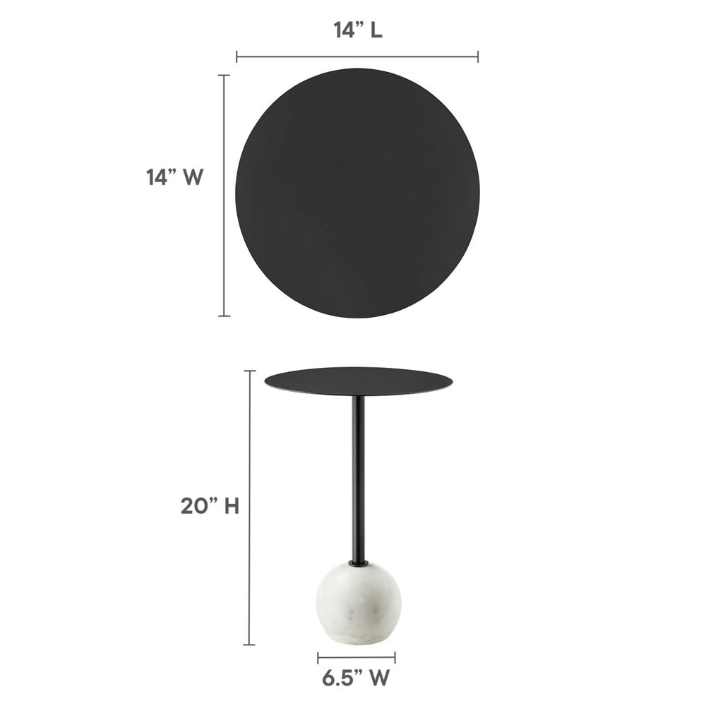 Modway Furniture Aliza Round Marble Side Table - Modern Minimalist Accent Piece for Stylish Living Spaces and Decor White Black EEI-6606-WHI-BLK