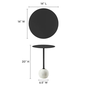 Modway Furniture Aliza Round Marble Side Table - Modern Minimalist Accent Piece for Stylish Living Spaces and Decor White Black EEI-6606-WHI-BLK