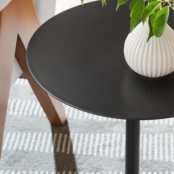 Modway Furniture Aliza Round Marble Side Table - Modern Minimalist Accent Piece for Stylish Living Spaces and Decor White Black EEI-6606-WHI-BLK