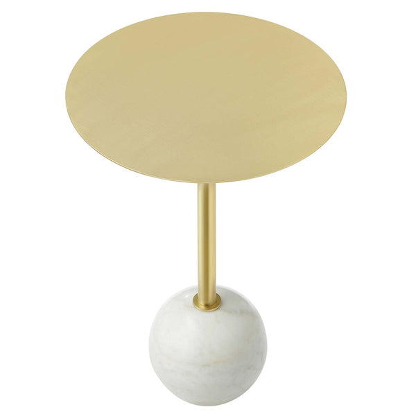 Modway Furniture Aliza Round Marble Side Table - Modern Minimalist Accent Piece for Stylish Living Spaces and Decor White Brass EEI-6606-WHI-BRA