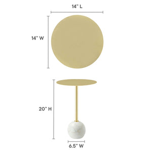 Modway Furniture Aliza Round Marble Side Table - Modern Minimalist Accent Piece for Stylish Living Spaces and Decor White Brass EEI-6606-WHI-BRA
