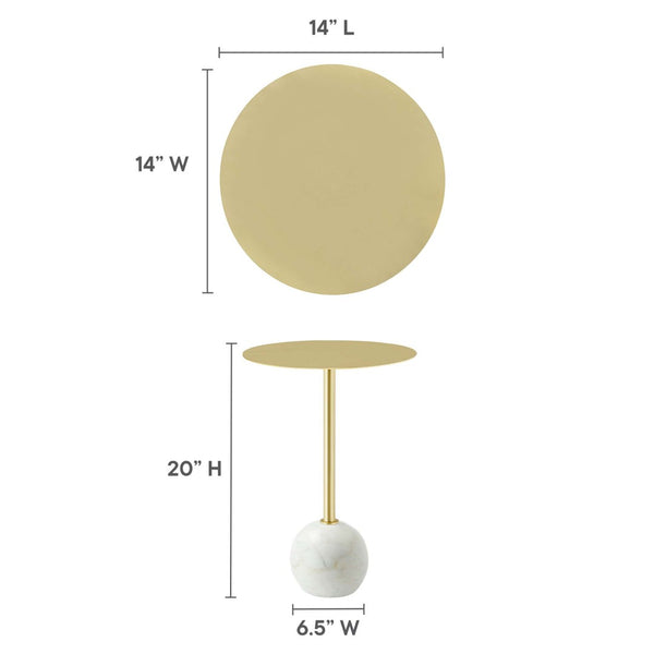 Modway Furniture Aliza Round Marble Side Table - Modern Minimalist Accent Piece for Stylish Living Spaces and Decor White Brass EEI-6606-WHI-BRA