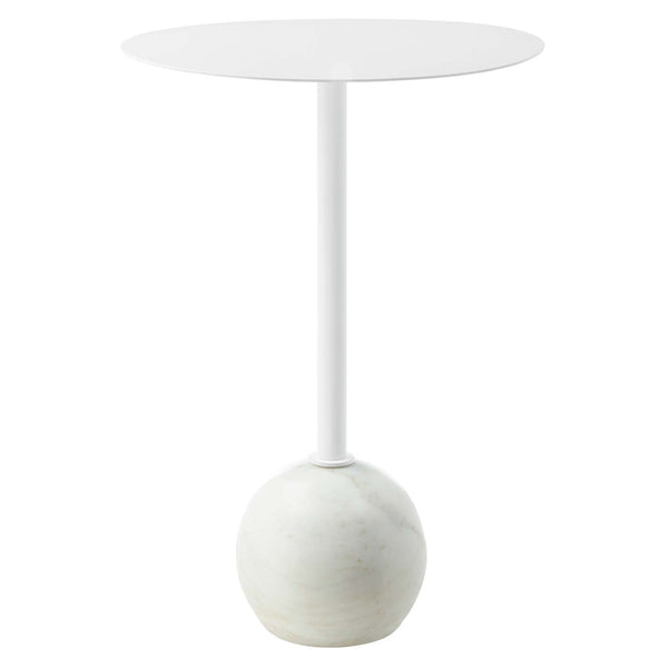 Modway Furniture Aliza Round Marble Side Table - Modern Minimalist Accent Piece for Stylish Living Spaces and Decor White White EEI-6606-WHI-WHI