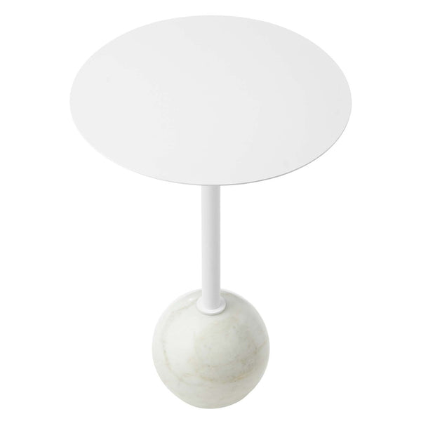 Modway Furniture Aliza Round Marble Side Table - Modern Minimalist Accent Piece for Stylish Living Spaces and Decor White White EEI-6606-WHI-WHI