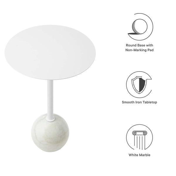 Modway Furniture Aliza Round Marble Side Table - Modern Minimalist Accent Piece for Stylish Living Spaces and Decor White White EEI-6606-WHI-WHI