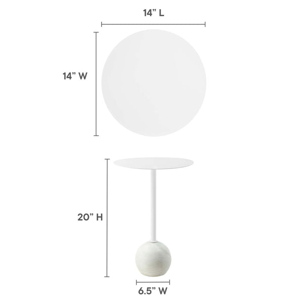 Modway Furniture Aliza Round Marble Side Table - Modern Minimalist Accent Piece for Stylish Living Spaces and Decor White White EEI-6606-WHI-WHI