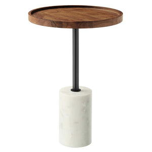 Modway Furniture Amina Acacia Wood Side Table - Modern Mid-Century Design with Marble Base for Home Accent Decor White Light Oak EEI-6607-WHI-LOC